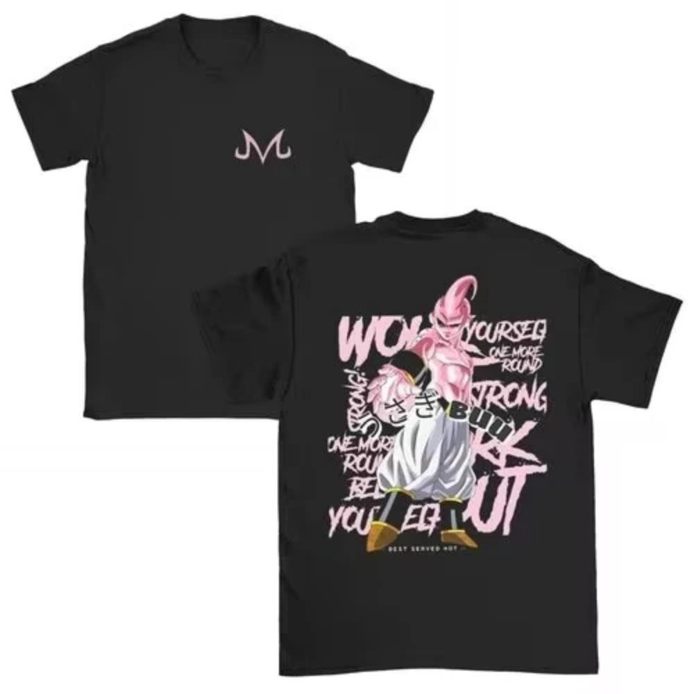 Maglietta estiva da uomo in cotone a maniche corte con scollo tondo e stampa kawaii Majin Buu Gym Ball Z Fitness Anime per genitori