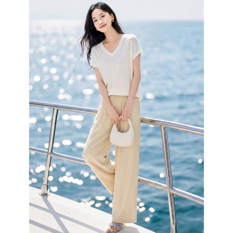 Women's Elegant V-Neck Knit Short Sleeve Top