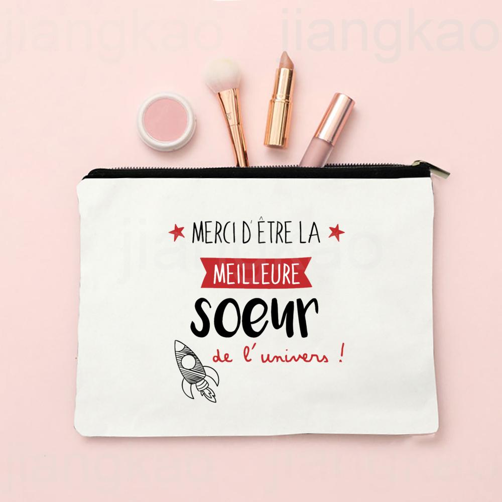I Am an Almost Perfect Sister French Print Makeup Bag Zipper Cosmetic Case Travel Neceser Toiletry Storage Bags Gift for Sisters