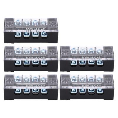 Terminal Strip Dual Row High Current M3 Screw Wire Barrier Block with Cover 15A 600V 5pcs