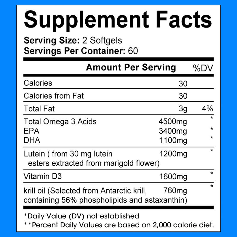 Omega-3 Fish Oil 8060mg Lutein Vitamin D3 120 Capsules