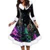 Women's Fashion V-neck Casual Fit Christmas Print Party Long Sleeve Dress