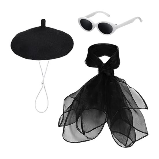 Big Goose Clothes Retro Red Sunglasses Mesh Scarf Plush Beret Set for Lawn Geese Up to 23 Inches Cool Fashion Party Decoration Accessories