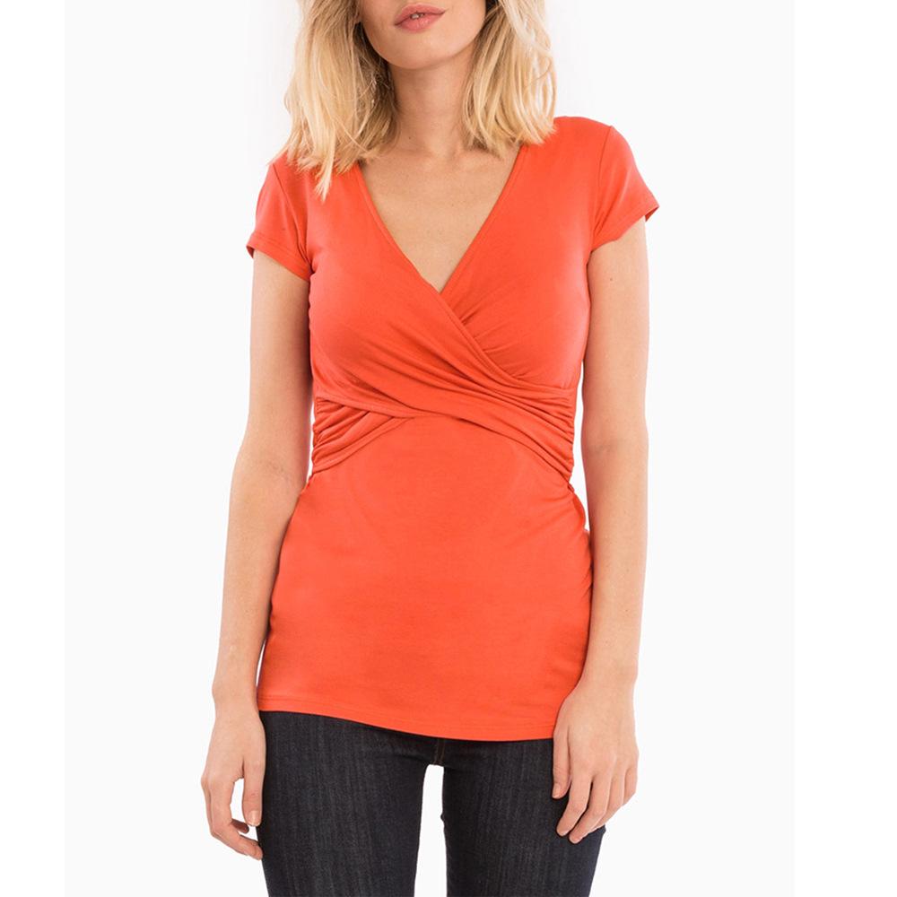 European & American V-Neck Maternity Dress - Sexy Short-Sleeve Nursing Top