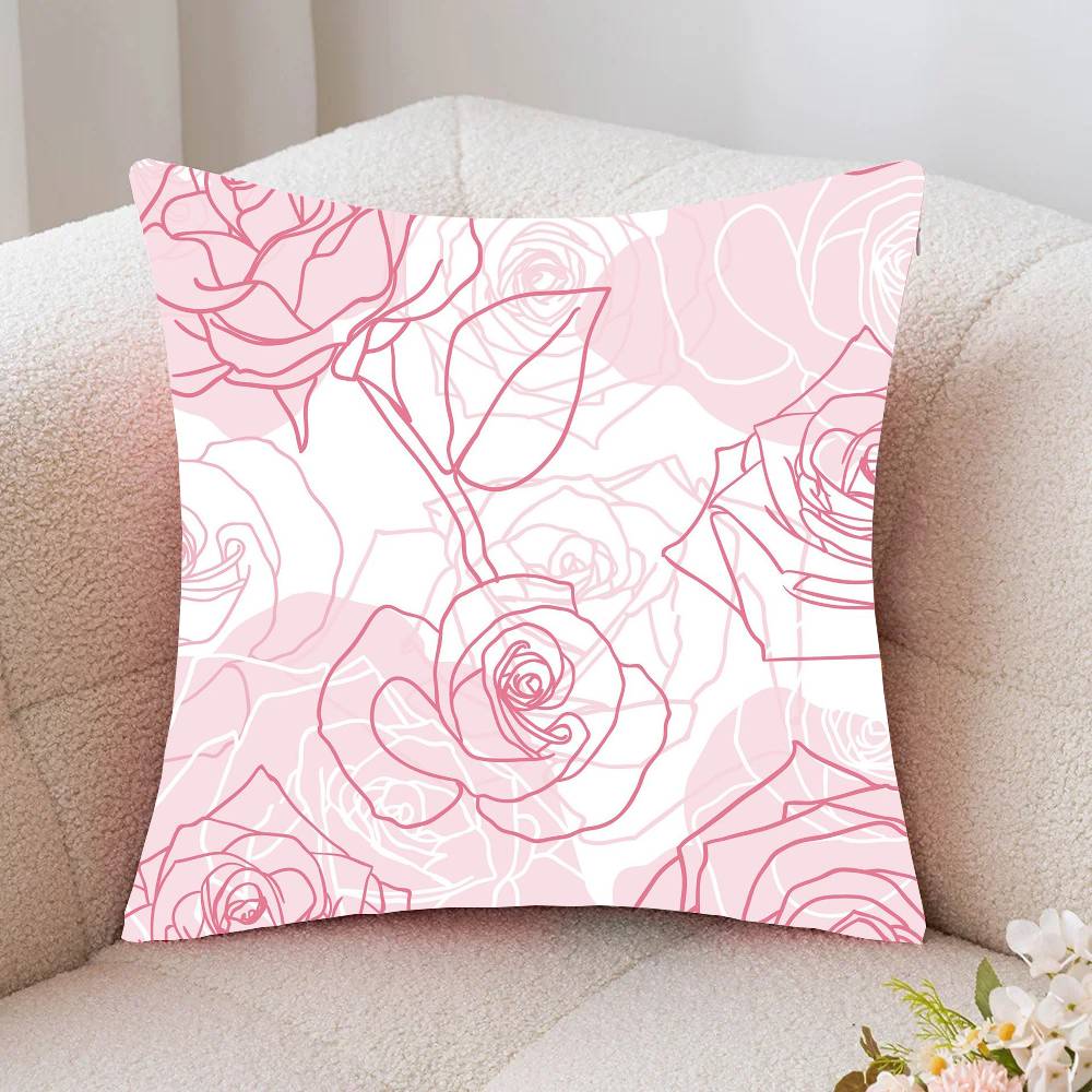 Full Screen Of Rose Blossoms Pillow Case Fashion Square Pillowcase Bedroom Sofa Room Ins Decoration Leisure
