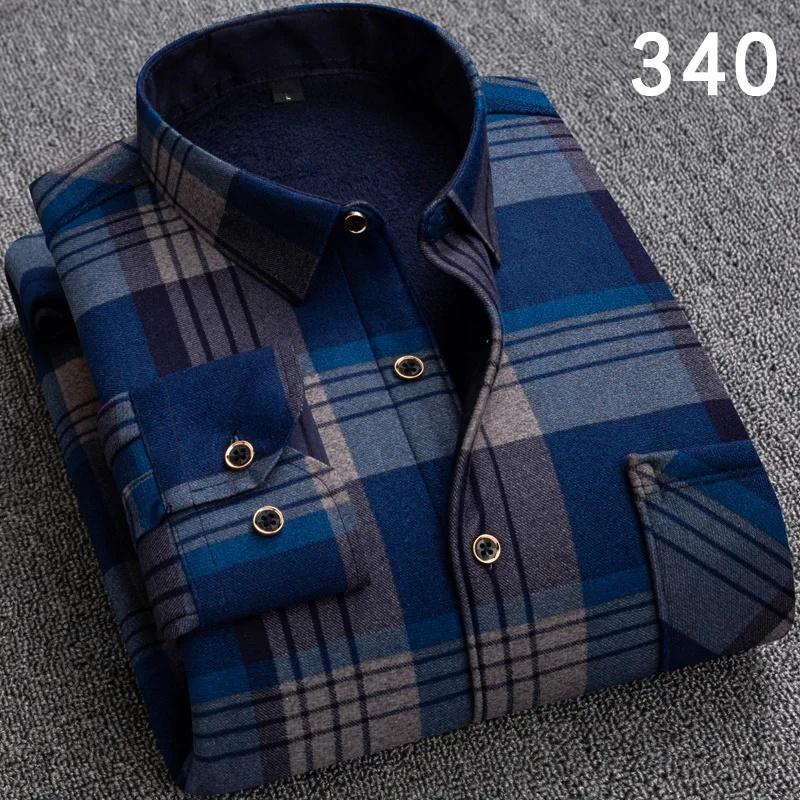 Korean Style Men's Warm Fleece Lined Thick Long Sleeve Plaid Casual Slim Fit Shirt Fashionable Winter Clothing