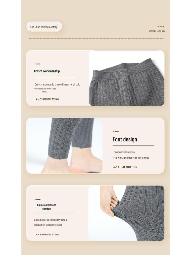 Double-Layer Women's White Cashmere Warm Pants with Fleece-Lined Knee Pads