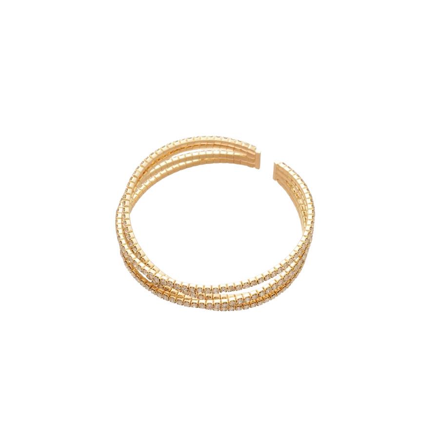 Elegant Diamond-Studded Geometric Multi-Layer Open Bangle - Luxurious French High-End Jewelry.