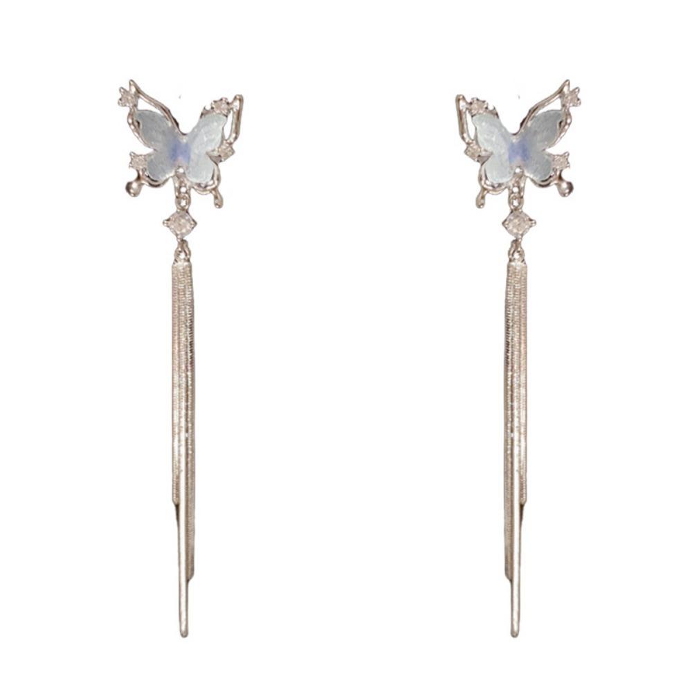 Dangle Butterfly Tassel Drop Earrings Shiny Zircon Stud Earrings Long Pendant Earrings  Party