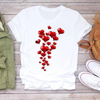 (Asiatisk storlek) Tee Top Kläder Casual Love Heart Valentine Kortärmad modetröja 90-tal Kvinnor Tryck Sommar Dam Kvinnlig Grafisk T-shirt
