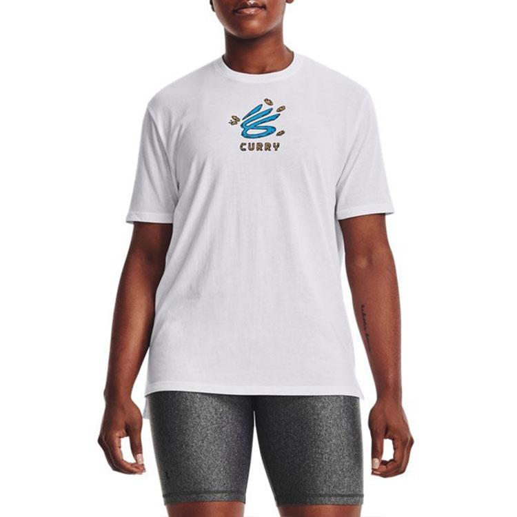 Under Armour Cartoon Buchstaben Print Basketball Rundhals T-Shirt Damen Tops Weiß 1369706-100