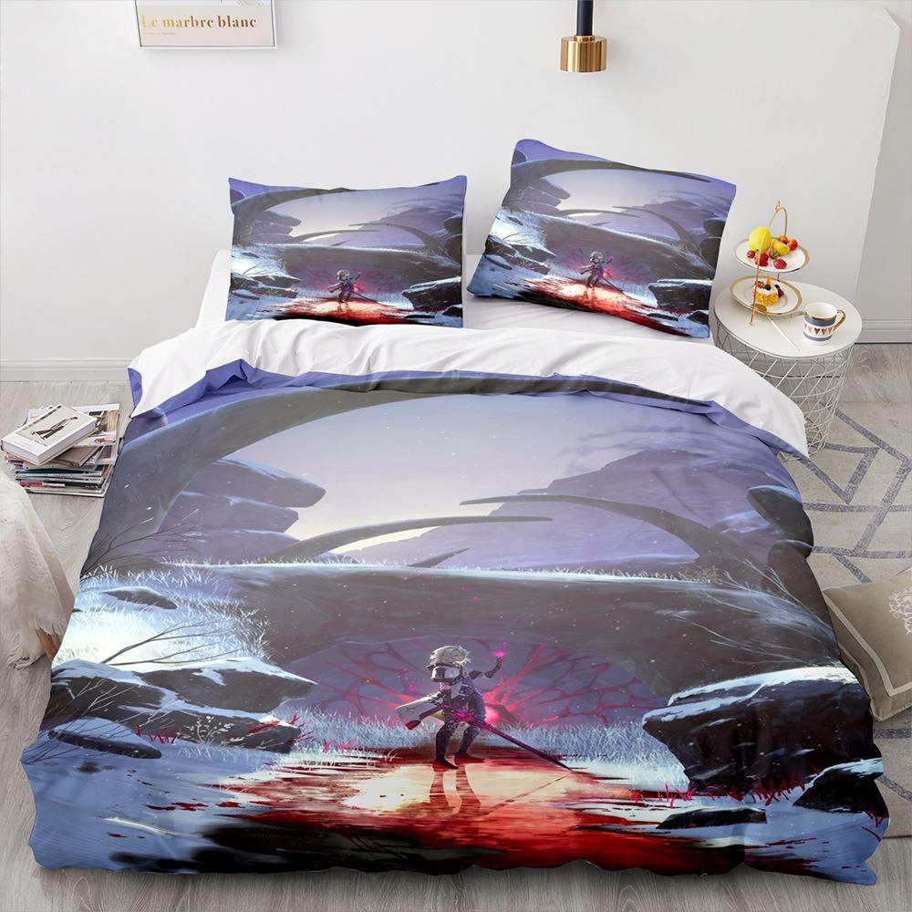 Genshin Impact Bedding Sets Quilt Bed Cover Comforter Duvet Cover Pillow Case 2-3 Pieces Sets Kids Adult Bedroom Decoration