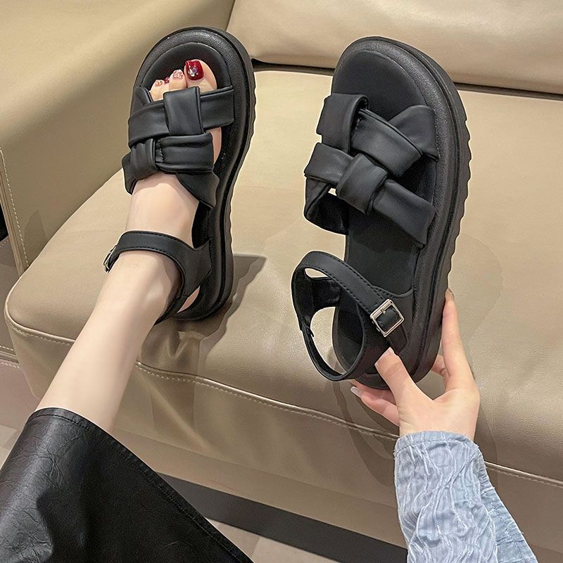 Platform sandals women's 2025 new versatile casual cool slippers women's summer soft-soled woven Roman sandals