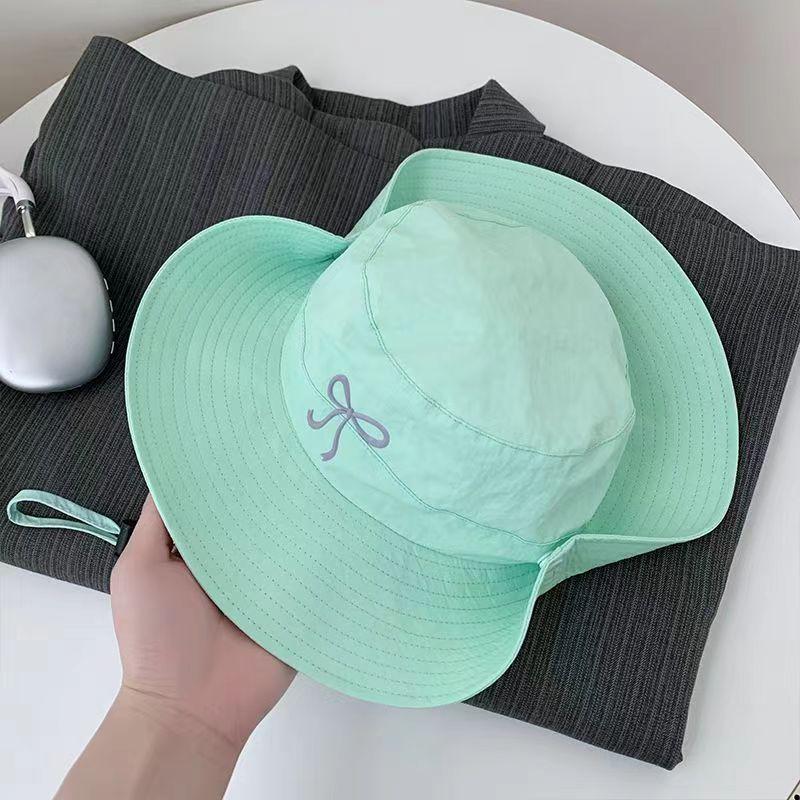 Quick-drying Fisherman Hat with Large Brim Bow Tie for Women In Summer Sweet Sun Protection Pot Hat Korean Style Outdoor Hiking Hat
