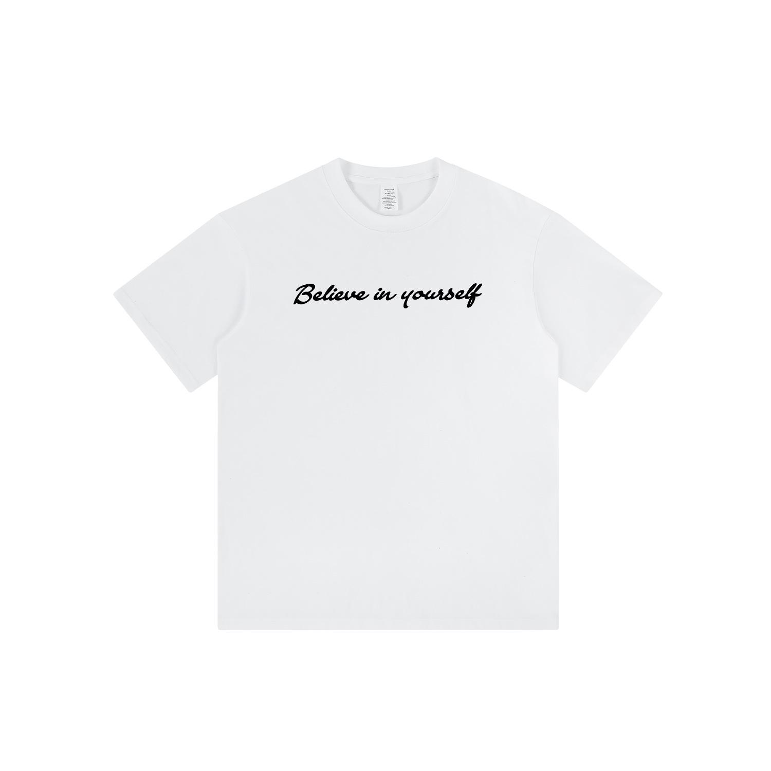 

Unisex Classic Letter Print Short Sleeve T-Shirt - Loose Fit, Versatile Streetwear, Pure Cotton Round Neck Small белый