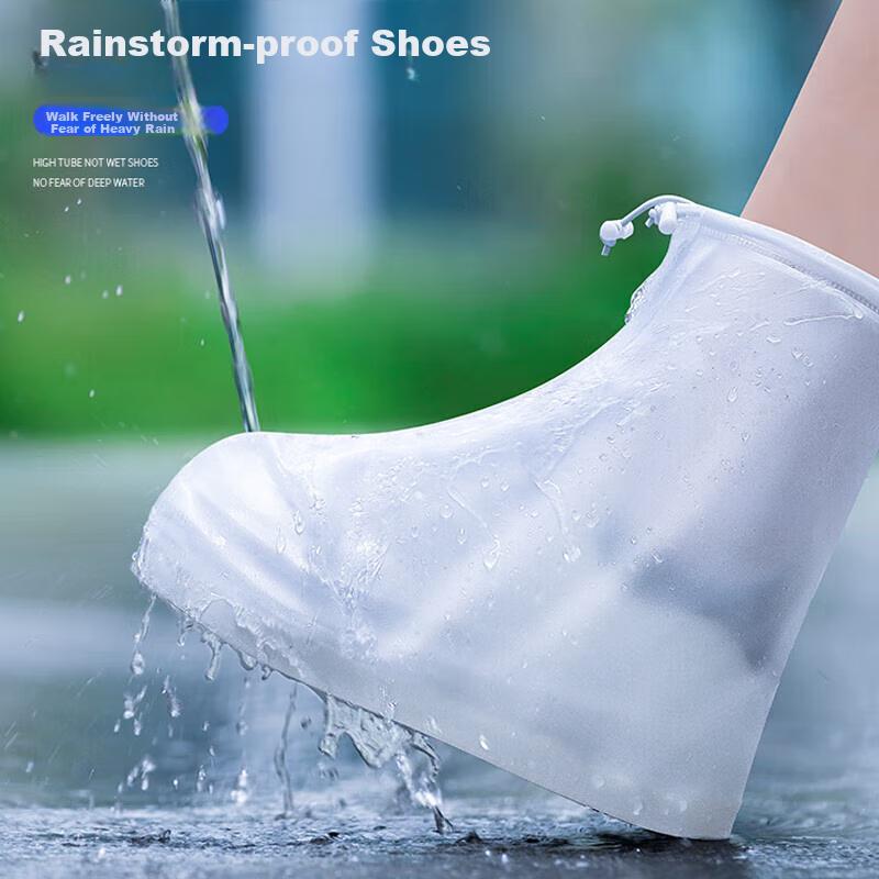 BWNK Waterproof Shoe Covers, Thick Rain Boots, Portable Non-Slip Wear-Resistant Rain Boots, White, XL Size
