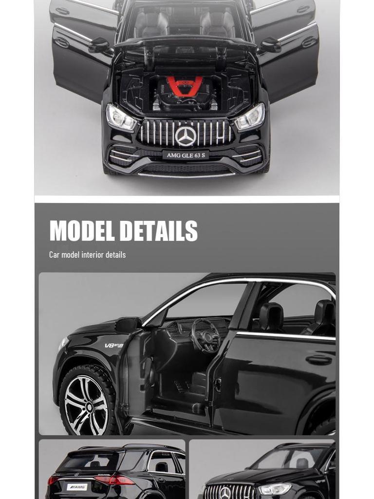Mercedes-Benz GLE 63S 1:32 Alloy Toy Car Model, Six-Door with Sound, Light, and Pull-Back Features.
