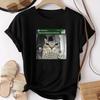 Humorvolles Abstraktes Design Katze Meme T-Shirt Damen Lockerer Schnitt Rundhalsausschnitt Kurzarm Lässiges Alltags Basic Oberteil für Damen