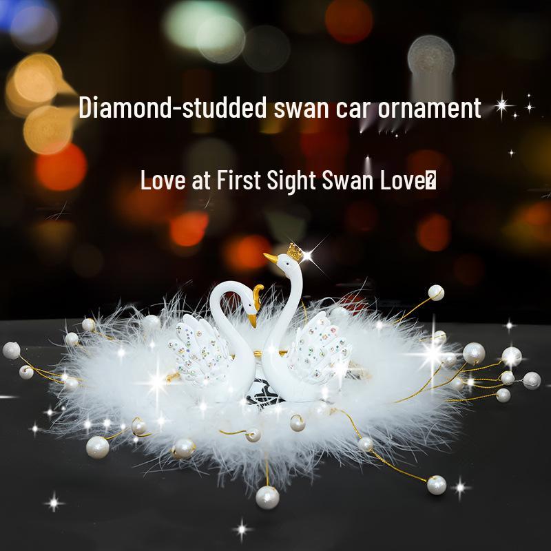 Swan Couple Rhinestone Perfume Ornament for Car Interior - Elegant Lady's Decoration