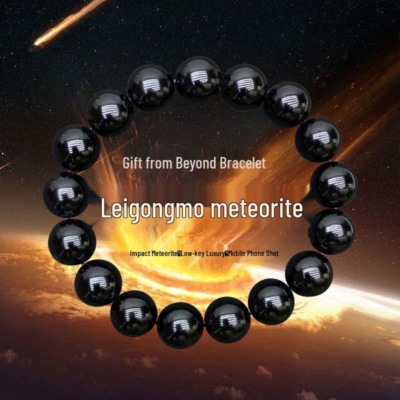 Natürliches Tektitglas Meteoritenarmband mit runden schwarzen Perlen