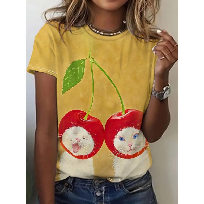 Summer Round Neck 3D Funny Cartoon Animal Print Top Fashionable Casual Short Sleeved Women's T-shirts