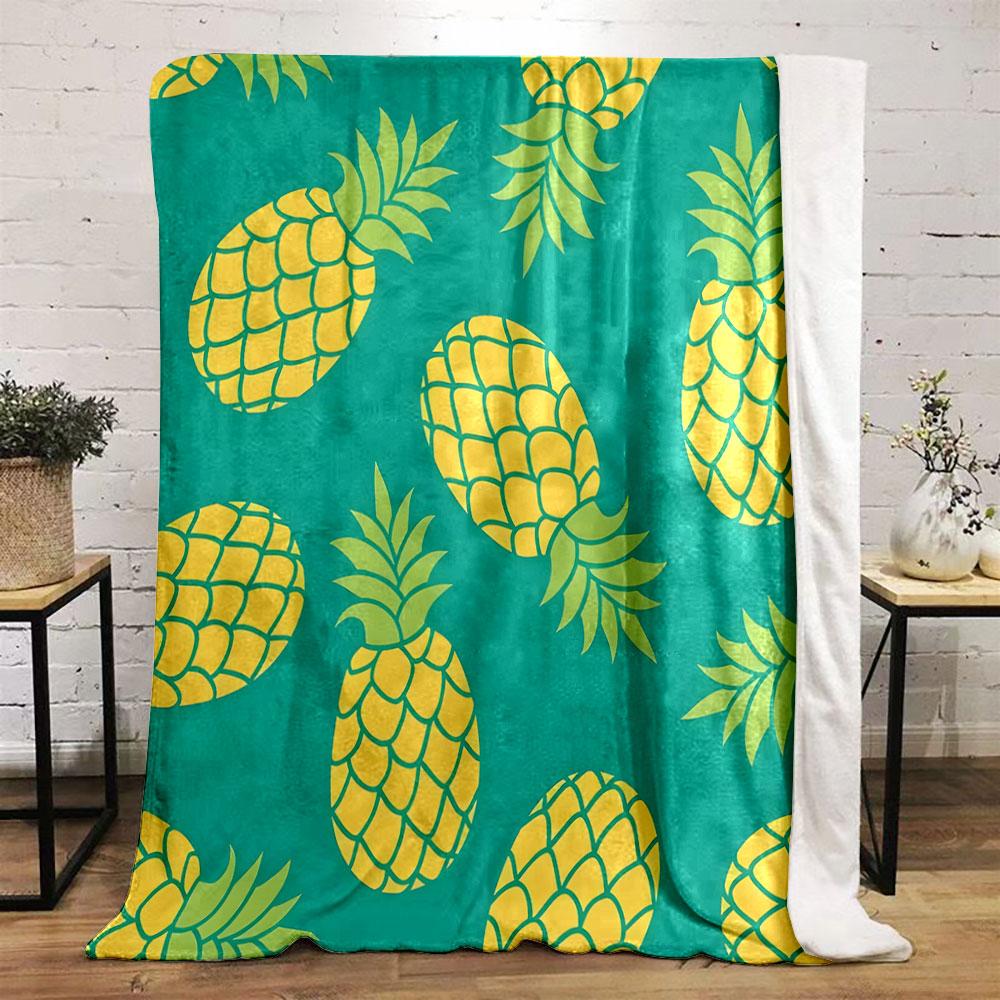 Pineapple Pattern On Teal Background Print Blanket Soft and Cozy Perfect for the Living Room Bed Sofa or a Nap,gift