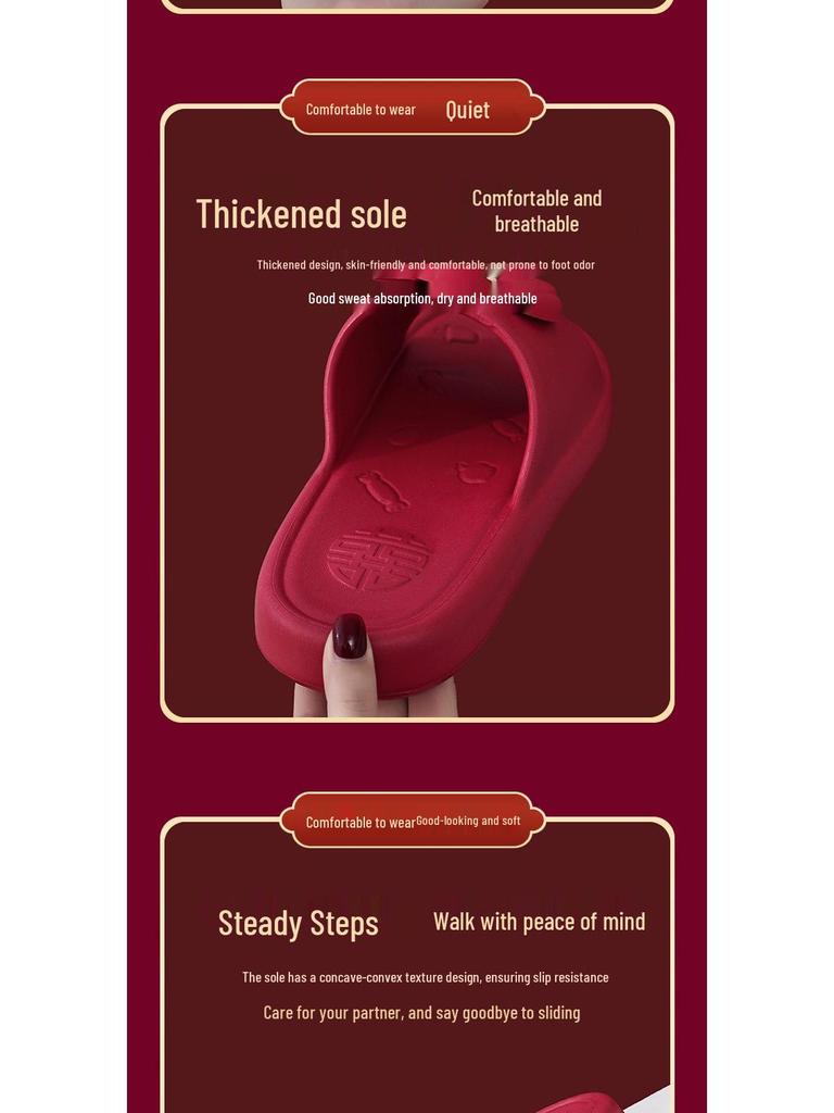Festive Wine Red Bride Slippers: Luxurious, Comfy Summer Footwear