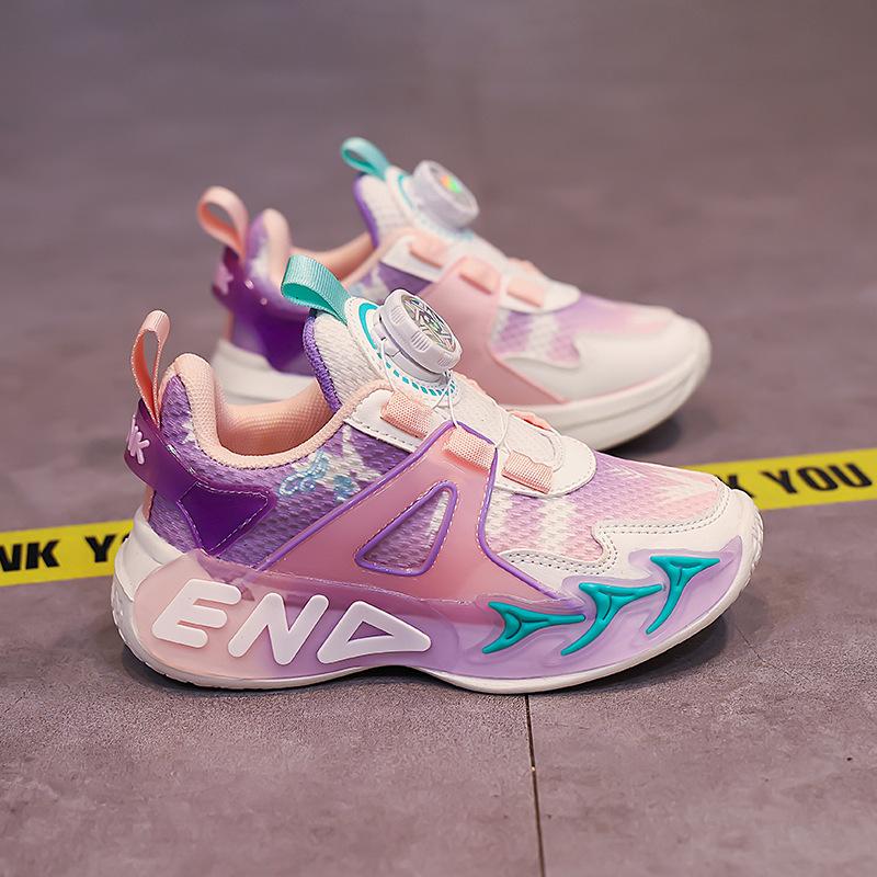 Girls' sports shoes 2025 new button men's and women's sports shoes spring and autumn mesh breathable wear-resistant lightweight running shoes