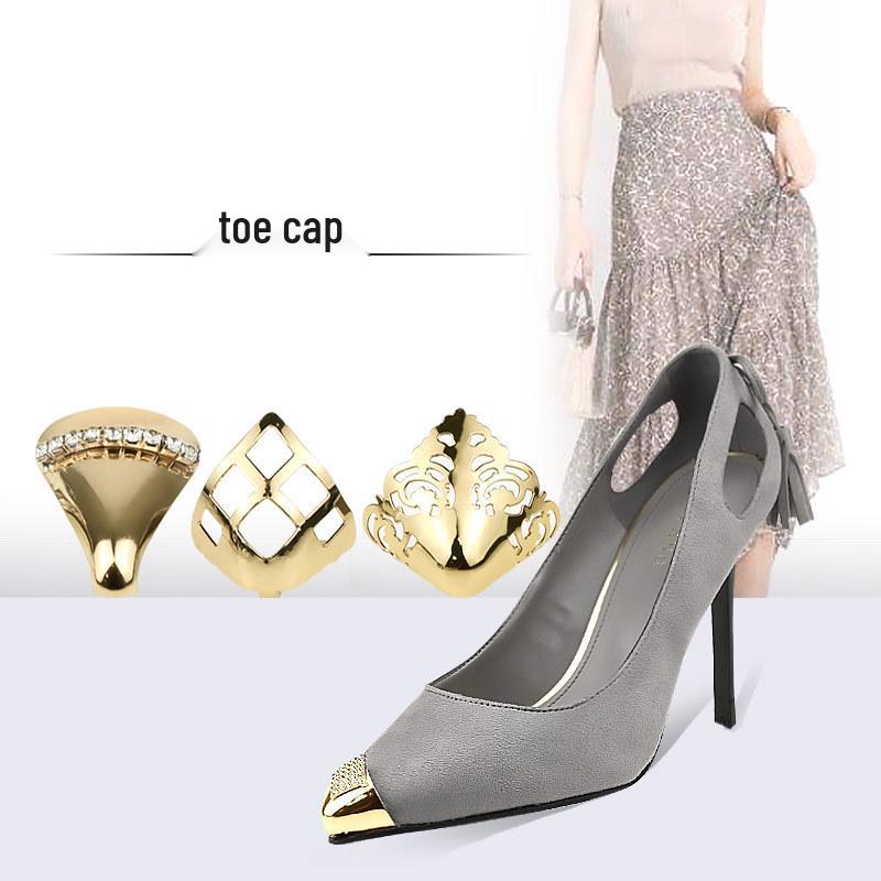 Women's Pointed Toe High Heel Protector - Leather Anti-Kick Decorative Cover with Metal Cap for Shoe Protection.