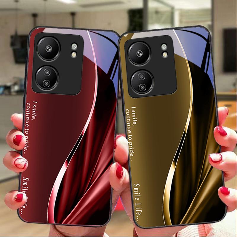 Yeni Yumuşak Kahverengi Kırmızı Xiaomi Redmi 13C Note13 12 Pro Plus 5G Note 9 13T Pro POCO X6 F5 F6 Siyah Temperli Cam Telefon Kılıfı