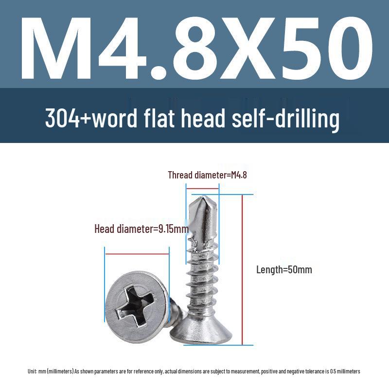304 Stainless Steel Phillips Countersunk Head Self-Tapping Drill Tail Screw M3.9 M4.2