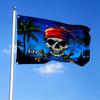 1 pièce Bannière de Bienvenue Pirate Drapeau Crâne - Tissu Polyester Durable, Imprimée avec un Motif Tête de Mort et Tibias Croisés, Fond Bleu, Ornée de Palmiers An