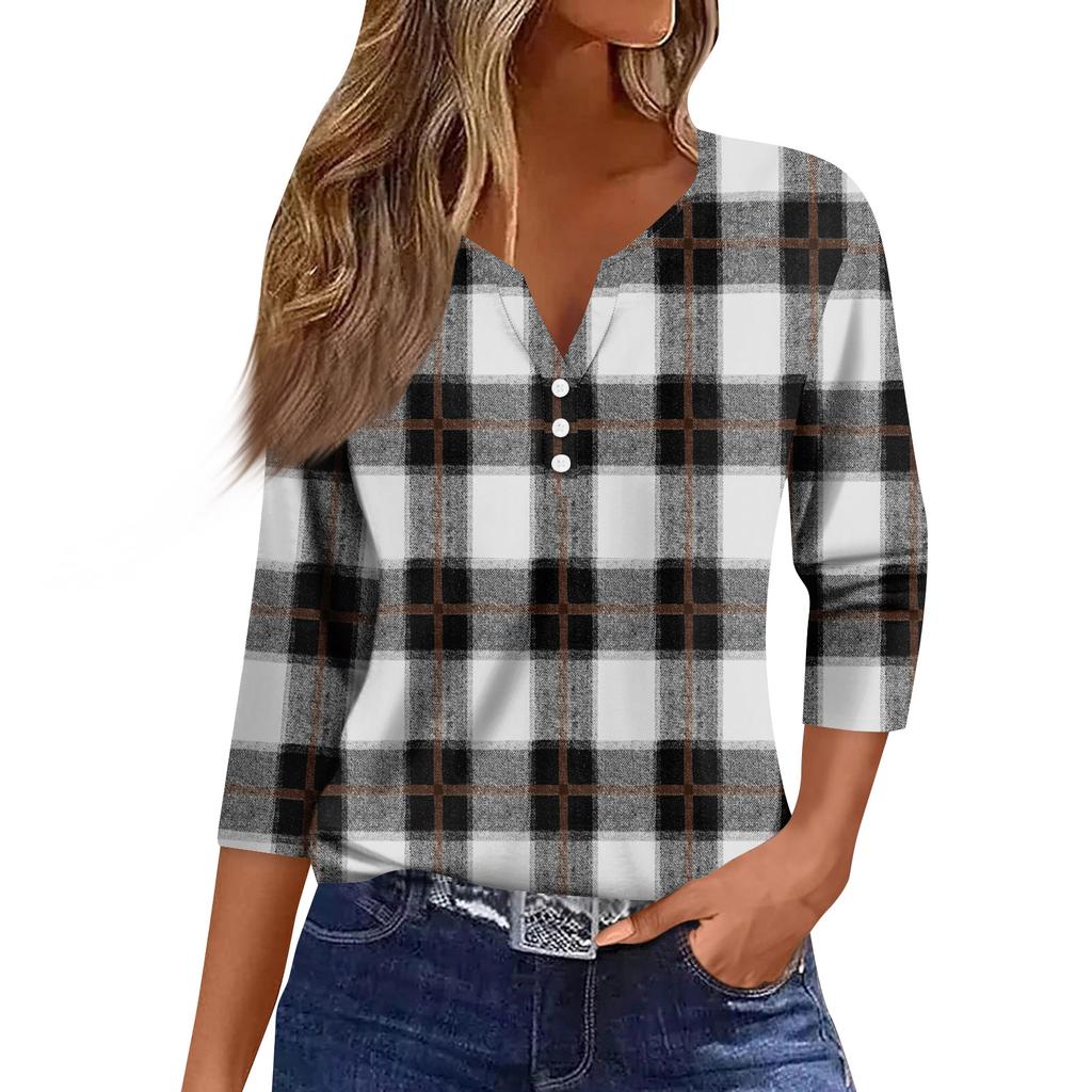 Women's Fashion Casual Three-quarter Sleeve V-neck Floral Print Top