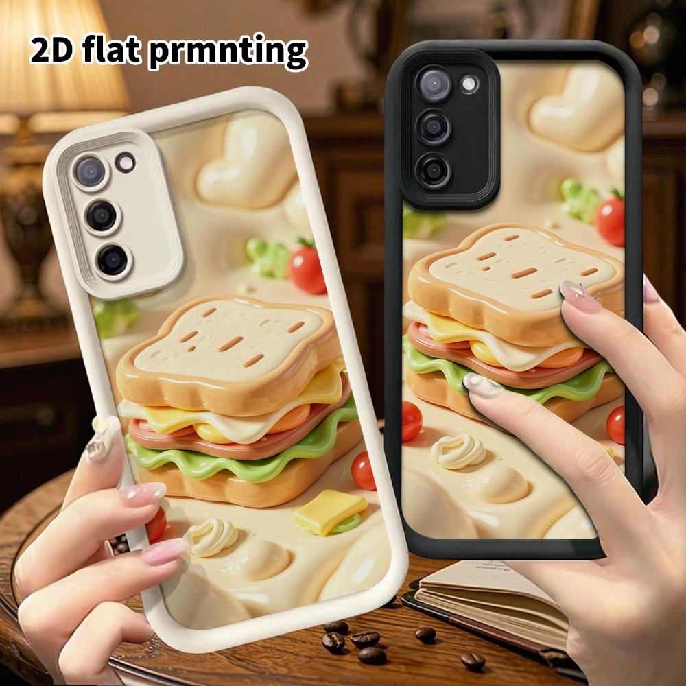 Phone case: 2D flat design suitable for Samsung Galaxy A34 A35 M05 M06 S20 S22 S21 FE Plus 5G protective case, toast sandwich, perfect Christmas and H