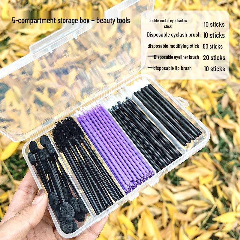 Six-Piece Disposable Makeup Tool Set: Eyeshadow, Lip, Eyeliner, Eyelash Brushes & Cleansing Sticks