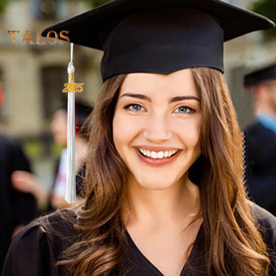 Quaste für Abschlusshut mit Anhänger zum Datum 2025, einfarbig, 40 cm lang, Kappen-Hornor-Quaste für die Abschlusssaison des Master-Bachelor-Schulabschlusses
