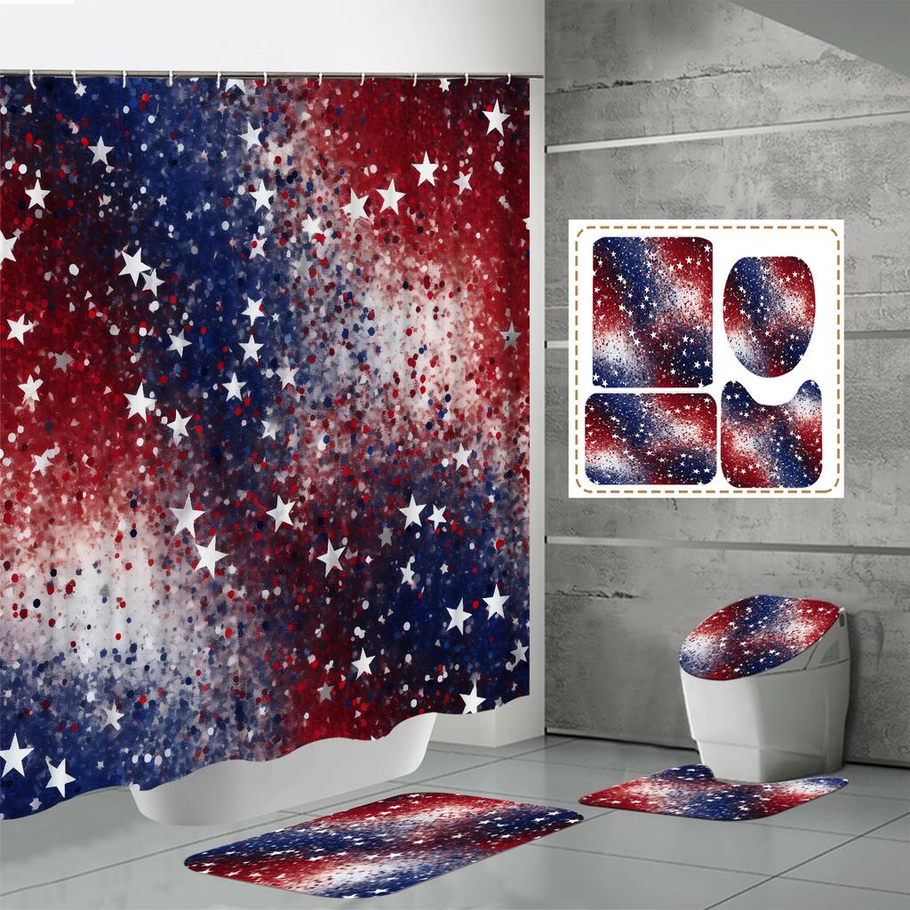 4PCS  Shower Curtain Sets With Shower Curtain And Rugs Toilet Lid Rug U Shape Mat And Bath Mat Bathroom Set  With 12 Hooks