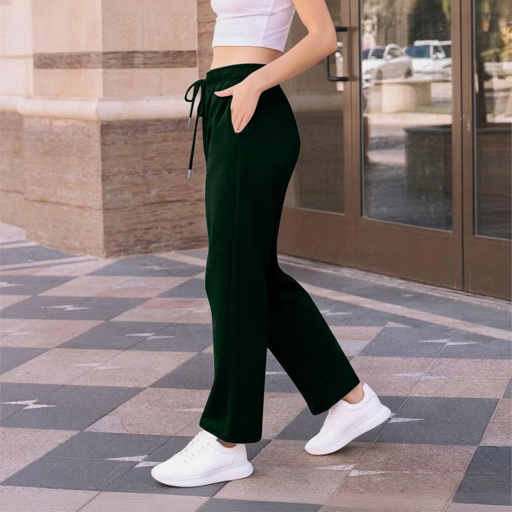 Dambyxor med vida ben, fleecefodrade, lösa, raka, vardagliga byxor, sportjoggingbyxor med fickor