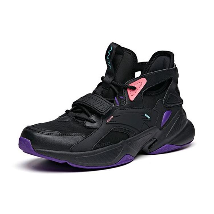 Anta Slip Resistant Abrasion Resistant Support Mid top Training Shoes Men's Black Purple 912017012-2