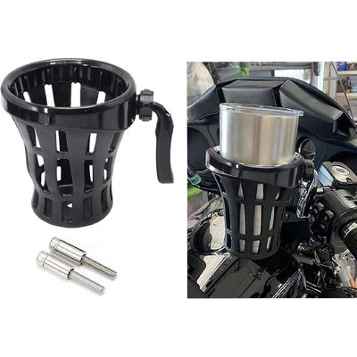 Motorcycle Handlebar Drink Cup Holder Plated And Rubber Chrome/Black Mount For Harley Davidson Passenger Water Bottle Holder With Mesh Basket For