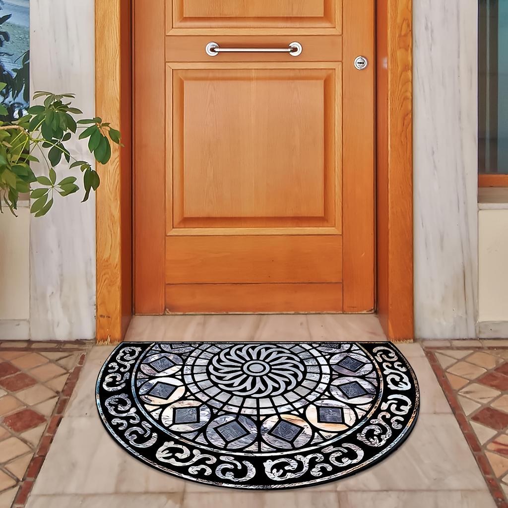 Halbrunde Fußmatte Luxus Mandala-Druck 2D Flach Rutschfest Waschmaschinenfest Teppich für Eingangsbereich Heimdekoration