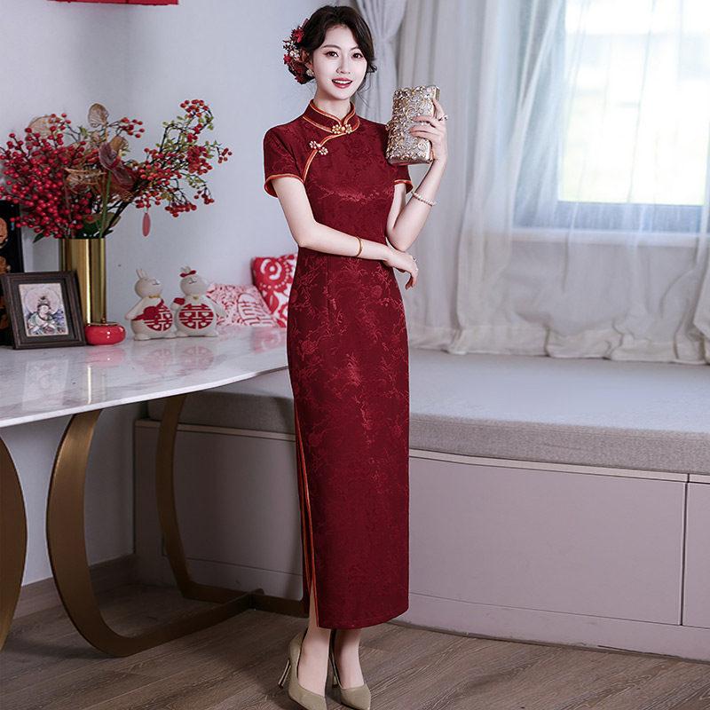 Red national style new Chinese long improved cheongsam 1011 new female senior feeling happy mother happy mother-in-law toasting clothes