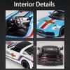 1:32 Scale Martini 911 TARGA 4S GT3RS Sports Car Model Toy Music Light Pull Back Doors Opened Models Hobby Ornaments Gifts