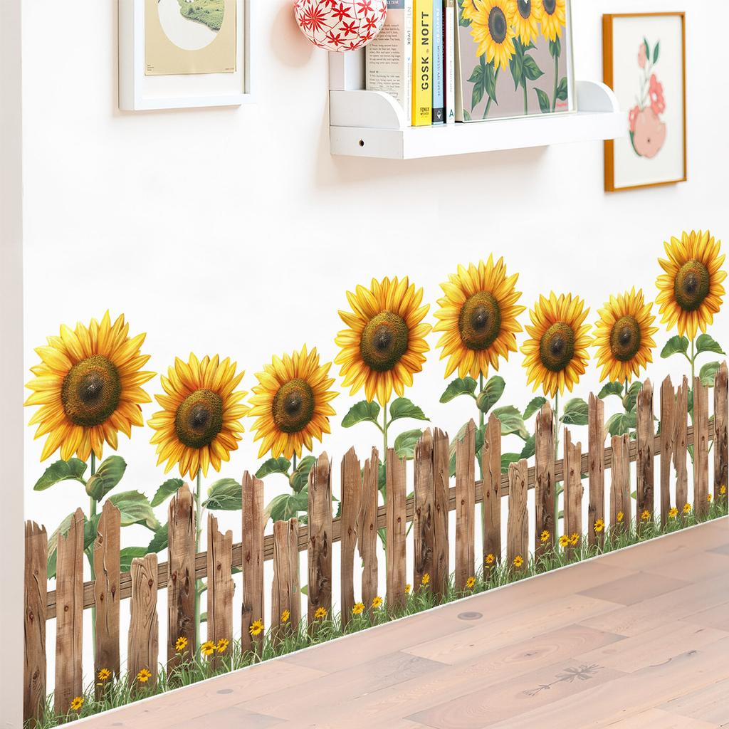 Samolepky ve venkovském stylu - Samolepky na zeď se slunečnicovým plotem - Svěží prvky - Samolepicí - Bez zbytků