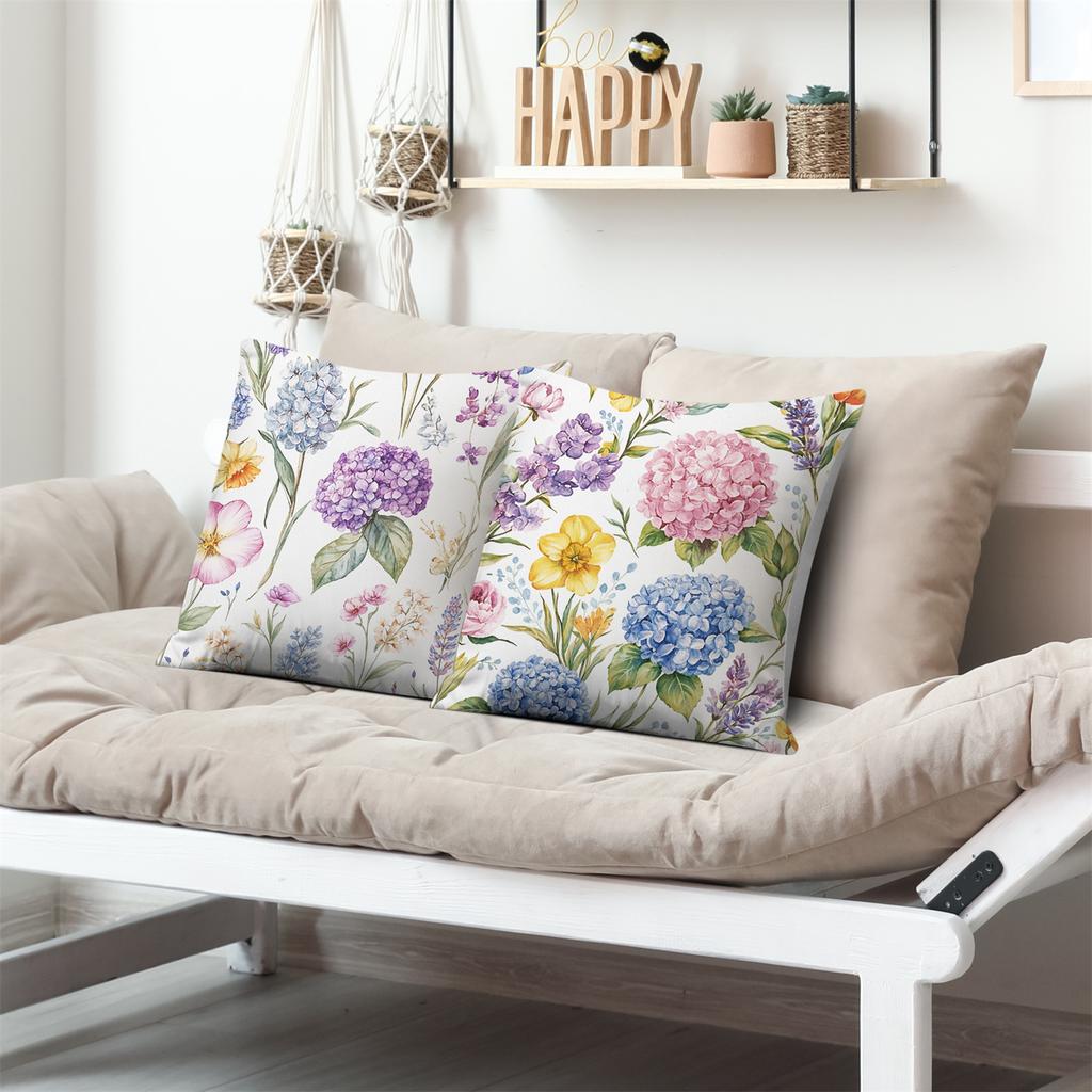 Multicolored Hydrangea Theme Digital Printing Pillow Cover Short Plush Suitable Living Rooms Bedrooms Sofas Throw Cushion Cover
