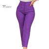 Work Pants High Waist Pleated Pockets Ninth-Length Women Trousers Female Solid Color Straight Leg Suit Office