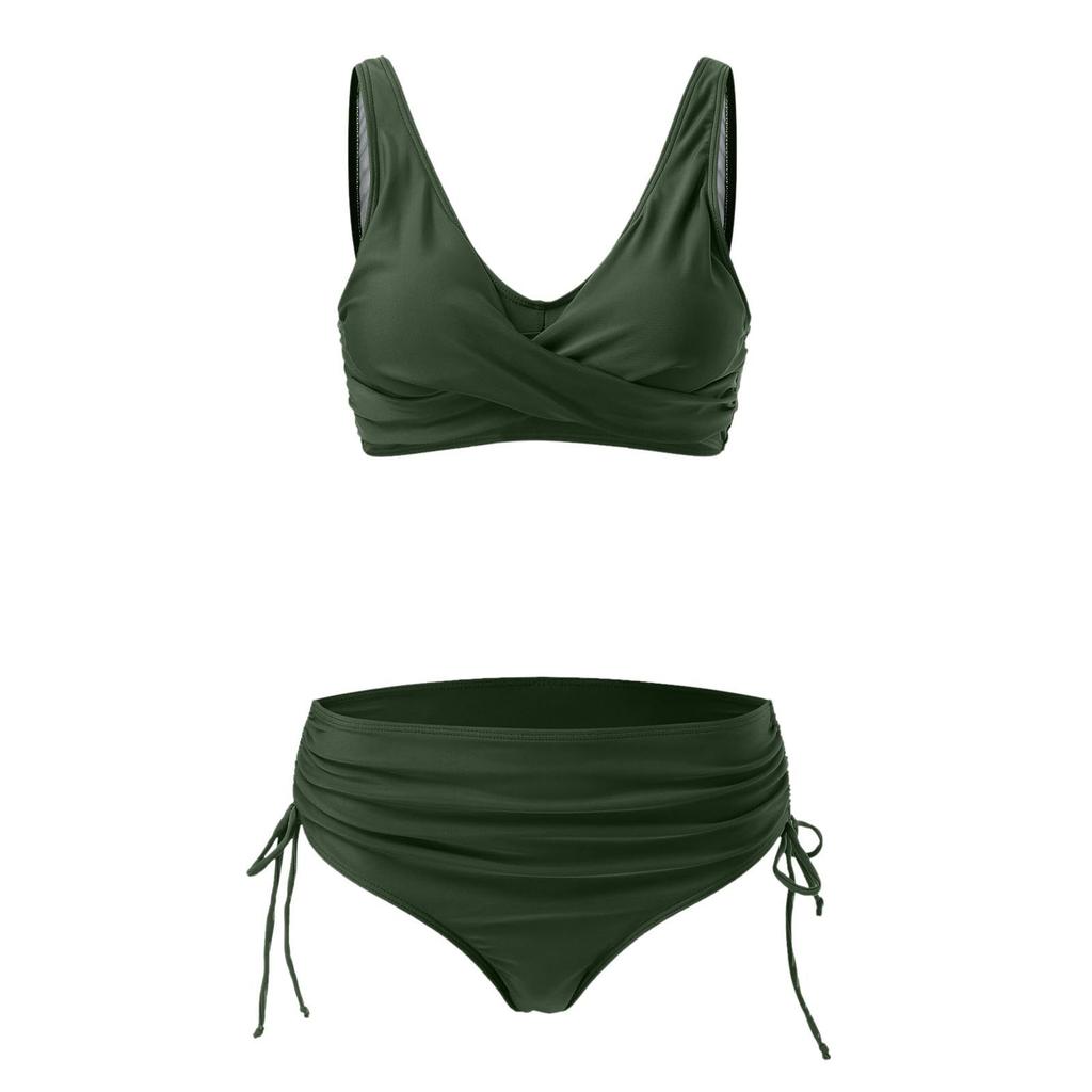 Swimsuit Split Bikini Solid Color Cross High Waist with Straps Sexy Swimsuit