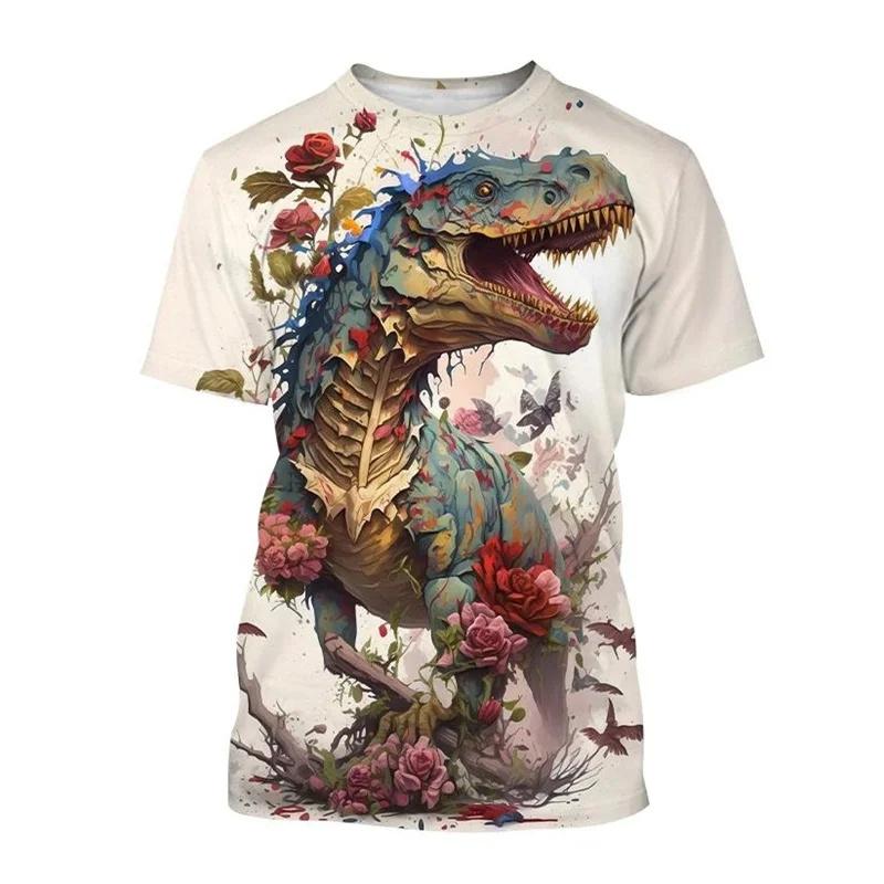 Koszulka z nadrukiem 3D zwierzęta dinozaury dla mężczyzn dzieci wzór Tyranozaur koszulki casual z krótkim rękawem okrągły dekolt koszulki uliczne topy