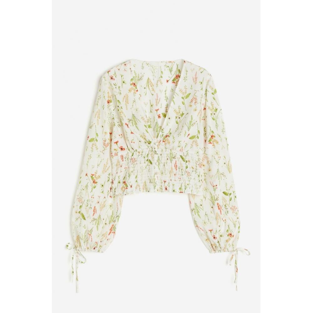 

Укороченная блузка HM с v-образным вырезом кремового цвета с цветочным принтом