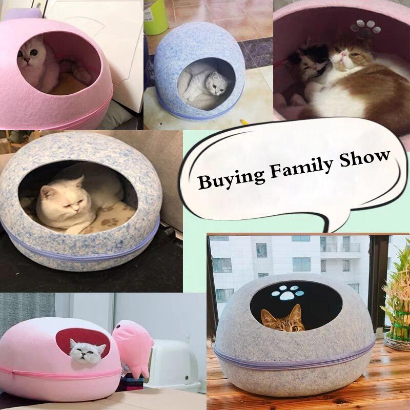 Cat Bed Detachable Natural felt Cat Bed Breathable Cat Cave Dark Gray Cat Bed House With Cushion for Pets Cats Pet Accessories